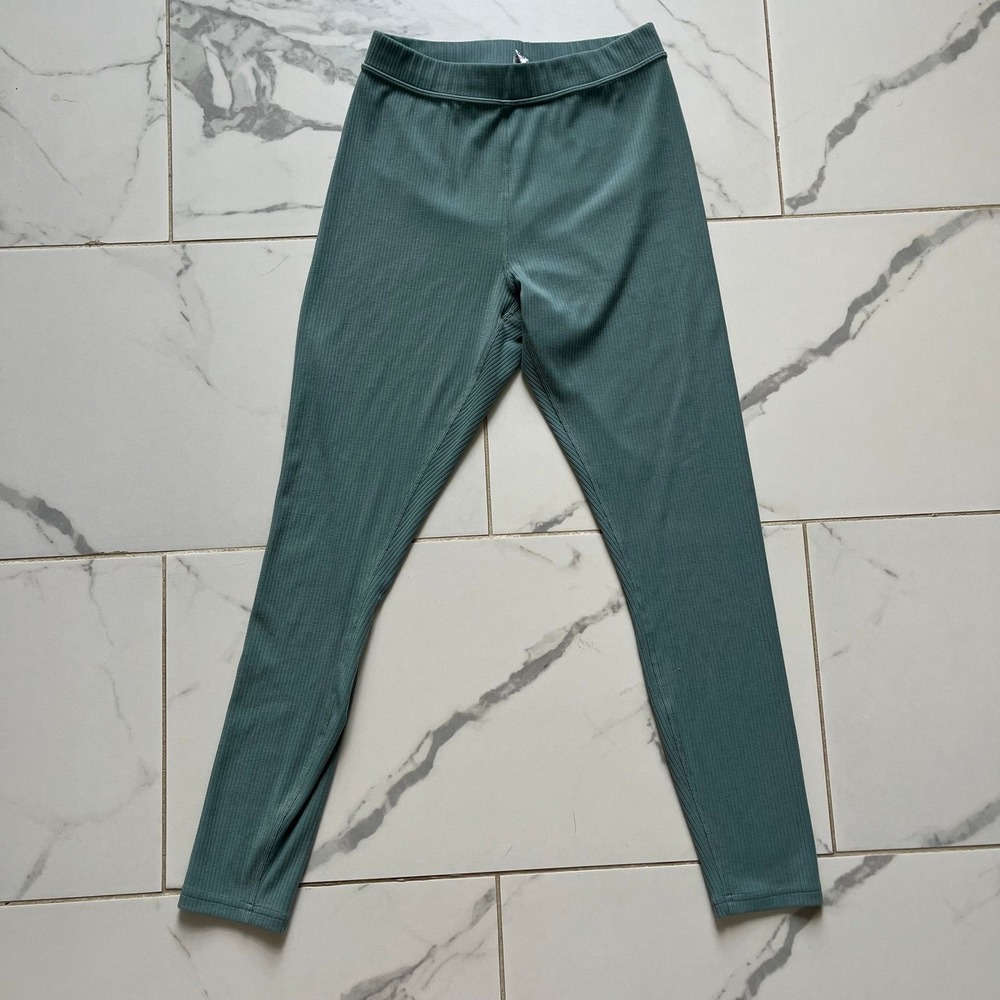 Alo Yoga Ribbed High-Waist 7/8 Blissful Leggings in Ocean Teal Sz Small